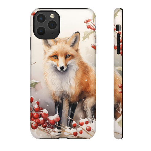 Christmas Fox in a Wreath of Red Berries - Impact Resistant Phone Case iPhone 11 Pro Max Glossy